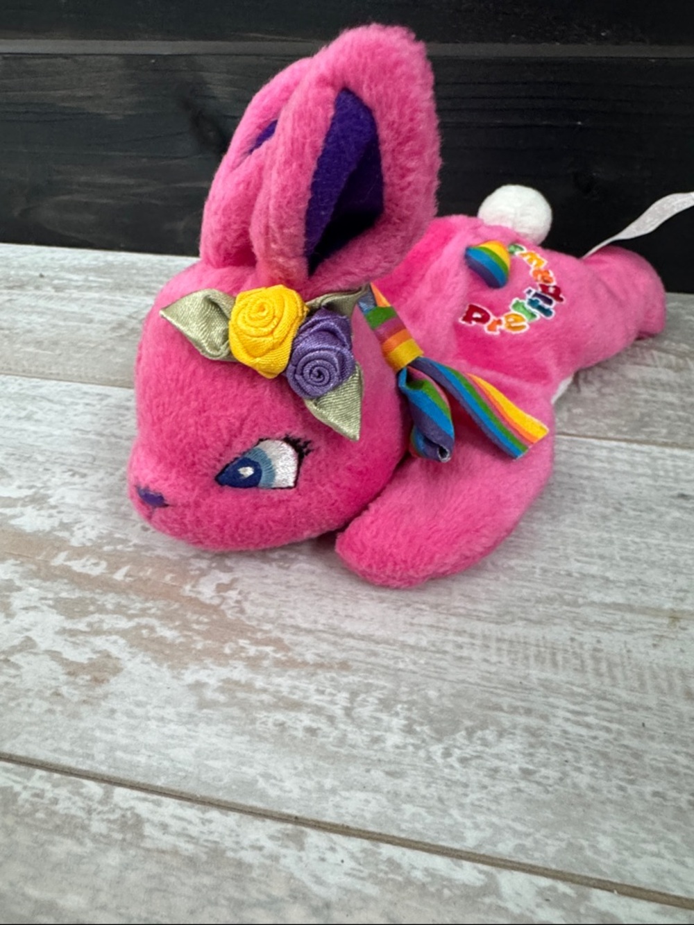 VINTAGE 1998 LISA FRANK STUFFINS EASTER BUNNY PLUSH BEAN BAG PINK